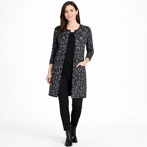 Olsen Europe Leopard Jacquard Long Cardigan | Black & Grey | Size Small